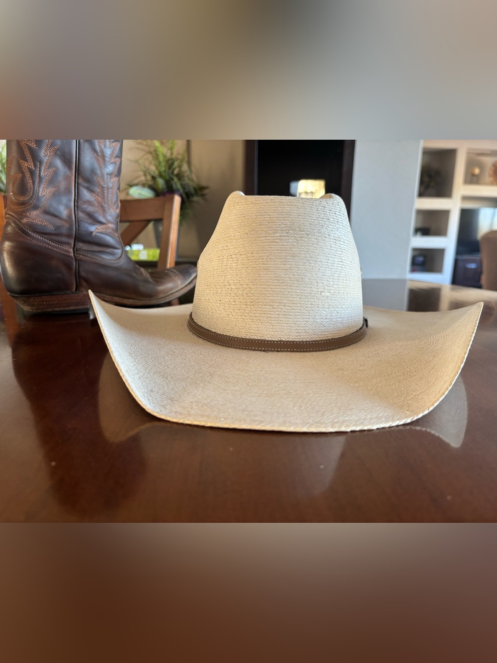 Atwood Palm Leaf Cowboy Hat 🤠 with Brown Hatband - Light Natural